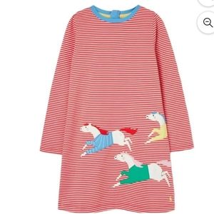 JOULES Girl's Rosalee Back Zip Pink Stripe Long Sleeve Horse Dress (6 Years)